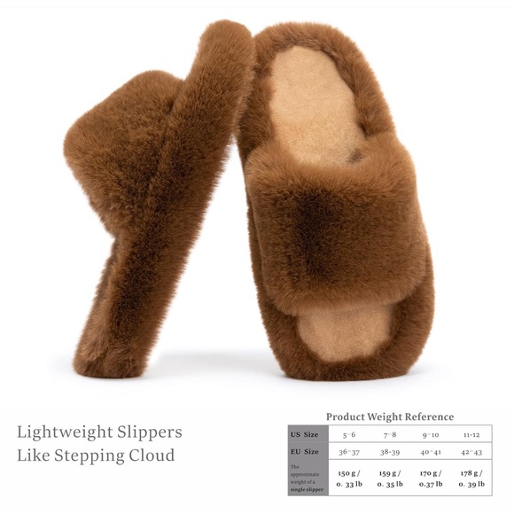 Brown Memory Foam House Bedroom Slippers Fuzzy Plush Comfy Faux Fur Lined Slide - Picture 4 of 15